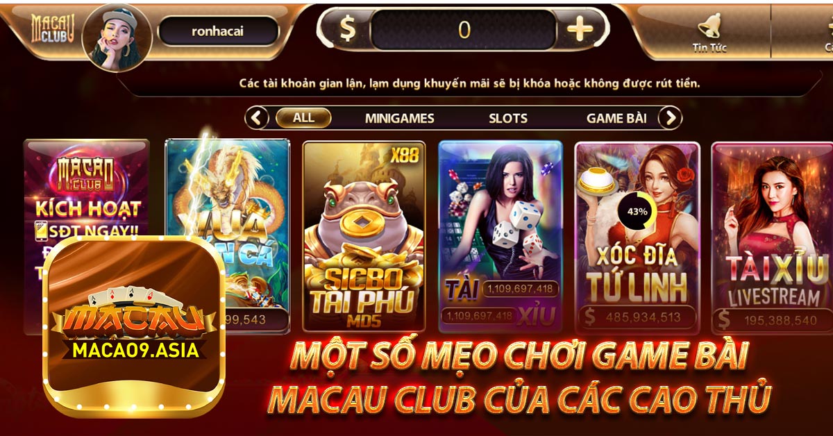 Một số mẹo chơi game bài macau club của các cao thủ